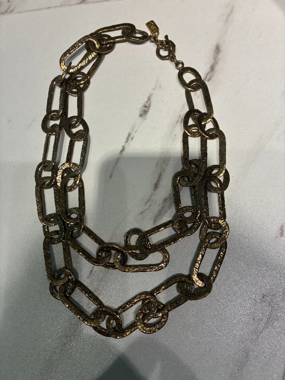 Statement chunky hammered double gold link necklace